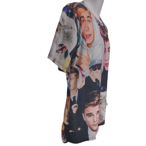 Justin Bieber All Over Print Pictures of Face Photos Stretch T Shirt M-L - Picture 3 of 7